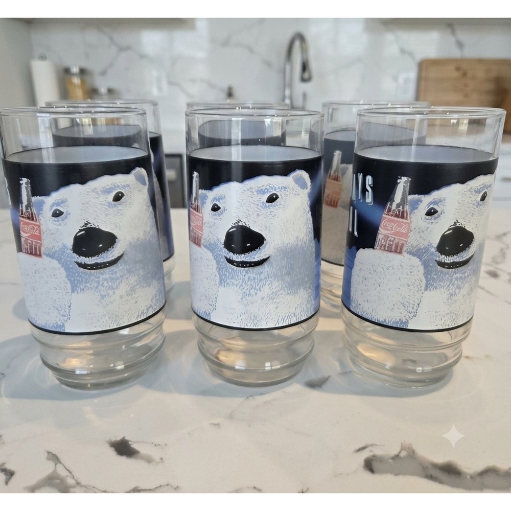 Set of 6 1992 COKE Coca Cola Polar Bear Glasses 16 oz Always Cool Vintage
